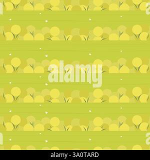 Nahtloses Muster mit Löwenzahnfeld. Blühende Kunst für osterfeiern. Vektor-Illustration mit Blumenfeder. Design für Textil, Dekor, Stoff, Wand Stock Vektor