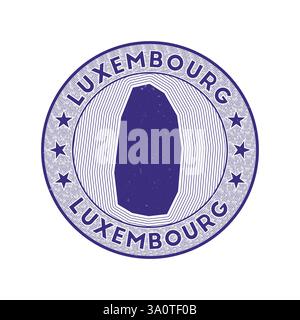 Luxemburgisches Rundabzeichen Vektor. Länderrunder Stempel mit luxemburgischer Form, Isolinien und kreisförmigem Ländernamen. Erstaunliches Emblem. Stock Vektor