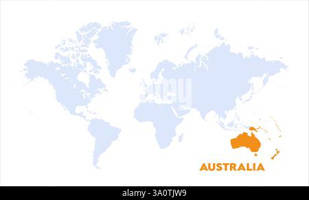 Karte von Australien, markiert auf der Weltkarte, Australien auf der Weltkarte, Satellitenansicht, Australien Standort auf der Welt. Stock Vektor