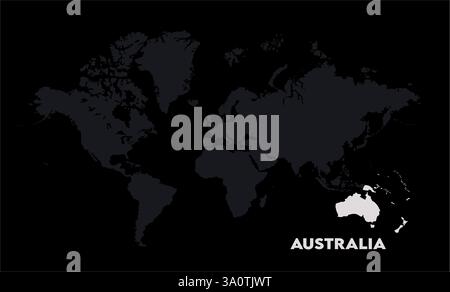 Karte von Australien, markiert auf der Weltkarte, Australien auf der Weltkarte, Satellitenansicht, Australien Standort auf der Welt. Stock Vektor