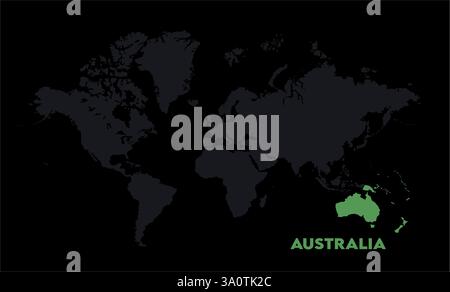 Karte von Australien, markiert auf der Weltkarte, Australien auf der Weltkarte, Satellitenansicht, Australien Standort auf der Welt. Stock Vektor