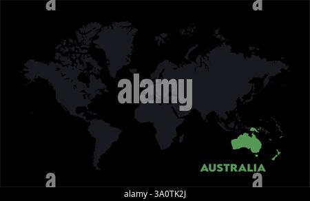 Karte von Australien, markiert auf der Weltkarte, Australien auf der Weltkarte, Satellitenansicht, Australien Standort auf der Welt. Stock Vektor
