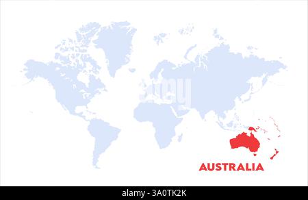 Karte von Australien, markiert auf der Weltkarte, Australien auf der Weltkarte, Satellitenansicht, Australien Standort auf der Welt. Stock Vektor