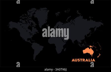 Karte von Australien, markiert auf der Weltkarte, Australien auf der Weltkarte, Satellitenansicht, Australien Standort auf der Welt. Stock Vektor