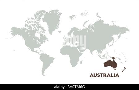 Karte von Australien, markiert auf der Weltkarte, Australien auf der Weltkarte, Satellitenansicht, Australien Standort auf der Welt. Stock Vektor