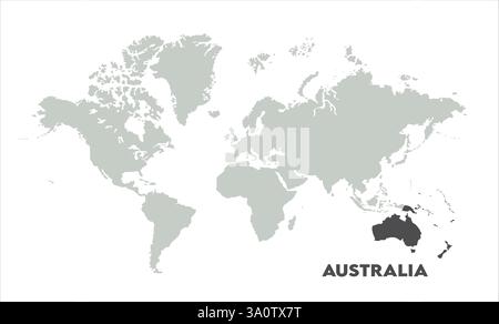 Karte von Australien, markiert auf der Weltkarte, Australien auf der Weltkarte, Satellitenansicht, Australien Standort auf der Welt. Stock Vektor