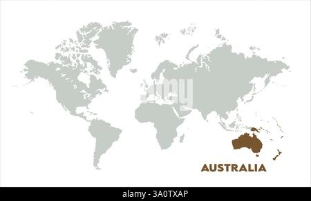 Karte von Australien, markiert auf der Weltkarte, Australien auf der Weltkarte, Satellitenansicht, Australien Standort auf der Welt. Stock Vektor