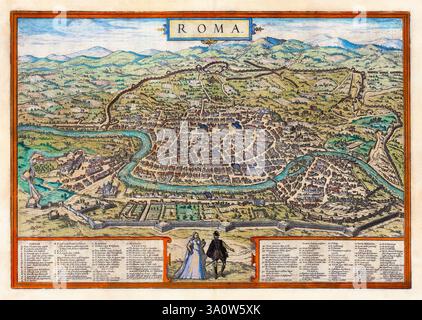 Karte aus dem 16. Jahrhundert. Luftaufnahme der Stadt Rom von Georg Braun & Frans Hogenberg, um 1572 Stockfoto