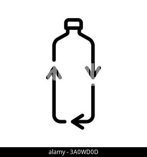 Kunststoffflasche in Pfeilschleifenform. Symbol für Recycling und Wiederverwendung. Symbol für den Umweltschutz in Getränkekühlern. Umweltfreundliches Logo. Abfallreduzierung und Verschmutzungsbegrenzung und Kreislaufwirtschaft Stock Vektor