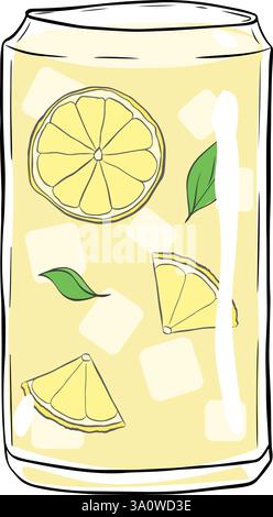 Illustration eines Eis-Tee-Cocktails mit Limonade. Handgezeichnete grafische Zeichnung mit Tinte. Vektorabbildung. Isoliertes Objekt. Stock Vektor