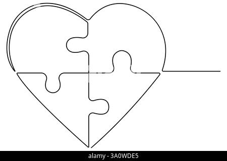Durchgehende einzeilige Zeichnung der Puzzle-Vektor-Illustration des Weltautismus-Tages Stock Vektor