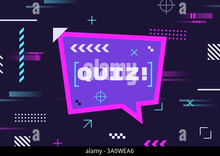 Banner für Quiz-Spiele. Trivia Night tv Show oder Internet Online Team Wettbewerb Frage Antwort Quest intelligenter Test Neon Promotion Poster kreative Header Vektor Illustration Original Artwork Stock Vektor
