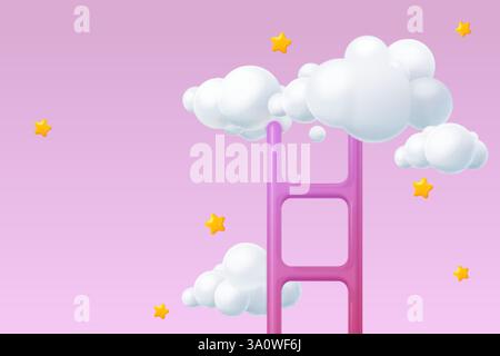 3D-Leiter zur Wolke. Karriereleiter Traum Wolken, Geschäftswachstum Unternehmenstreppe kreative Vision einzigartige Idee Level Up Konzept, Hoffnung Erfolg Chance exakte Vektor Illustration Original Kunstwerk Stock Vektor