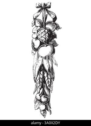 Vintage Gravur Stil Vektor Illustration von Bündel von Früchten und Blättern Stock Vektor