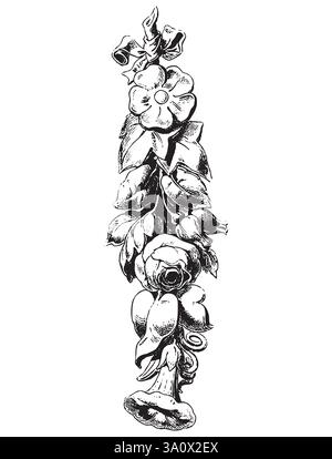 Vintage Gravur Stil Vektor Illustration von Strauß von Blumen und Blättern Stock Vektor