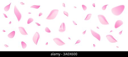 Frühlings-Sakura-Blüten fliegender Hintergrund. Botanische Vektor-Illustration der Blüte auf weißem Hintergrund. Niedliches Pastelldesign Stock Vektor
