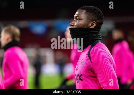 Kopenhagen, Dänemark. März 2025. Moises Caicedo von Chelsea FC wurde beim letzten Training vor dem Spiel der UEFA Conference League zwischen dem FC Kopenhagen und Chelsea FC in Parken in Kopenhagen gesehen. Quelle: Gonzales Photo/Alamy Live News Stockfoto
