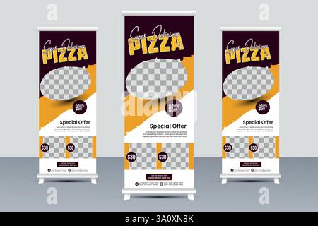 Kreatives Food Roll-Up Banner Design für Restaurant, Moderne Food Roll-Up Banner Vorlage Stock Vektor