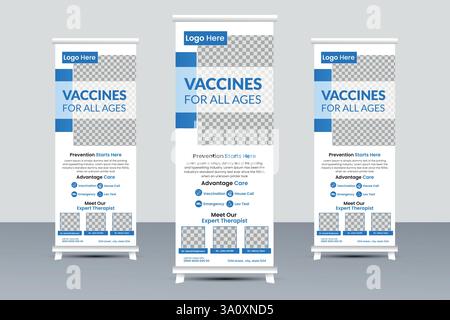 Medizinisches Roll-up Banner, Krankenhaus Gesundheit Arzt Promotion Signage, X-Stand Pflege Poster Banner Vorlage Design Stock Vektor