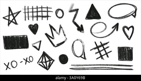Vektor-schwarze Buntstift-Symbole und -Formen. Stock Vektor
