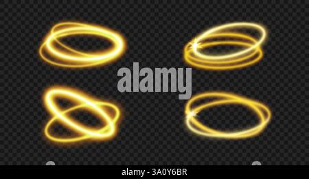 Set aus goldenen, leuchtenden Ringen, Halo-Effekt. Stock Vektor