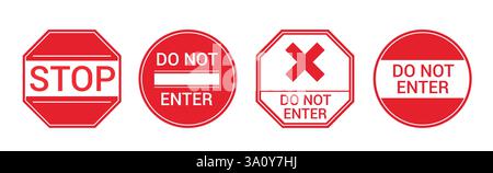 Clipart Set für „Stop singt“. Rote Warnclip-Art mit STOP, nicht betreten, kein Zutritt und Vektorillustration zur Erfassung von Warnsignalen. Stock Vektor