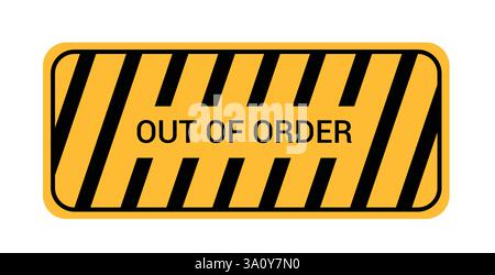 Clipart des Symbols für das Symbol „Out of Order“. Achtung- und Warnsymbol auf gelbem Schild mit schwarzer Barrikadenklemme für Schäden, Fehlfunktionen und Verzicht Stock Vektor