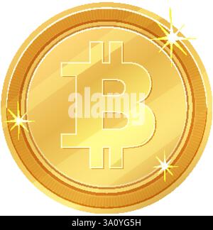 Glänzendes Bitcoin-Symbol auf einer goldenen Münze Stock Vektor