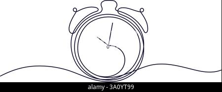Einzelne durchgehende Wecker-Leitung. Konzept des Zeitmanagers. Erstellen einer Erinnerung. Skizze der Chronometer-Kontur. Zeit zum Arbeiten isoliert auf weißem Hintergrund Stock Vektor