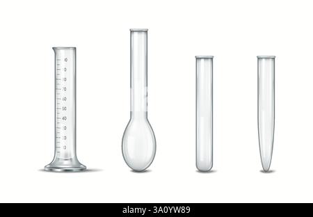 Bild mit verschiedenen Arten von Laborglas, einschließlich Messzylinder, Messkolben und Reagenzgläsern. Perfekt zur Illustration von sc Stock Vektor