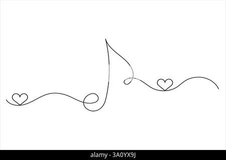 Musiknotizen eine Linienzeichnung und ein Symbol für isolierte, durchgehende Konturvektorgrafik Stock Vektor