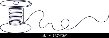 Gewindespulen. Durchgehende Linie. Von Hand gezeichnete lineare Vektorsilhouette. Bearbeitbare grafische Kontur. Symbol für Atelier- und Modedesign-Konzept. Tun Stock Vektor