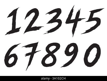 Satz von Tintenbürstennummern. Handgezeichnete Zahlen Vektorillustration isoliert auf weißem Hintergrund. Stock Vektor