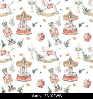 Nahtloses Muster mit weihnachtsbäumen und Nussknacker Stockfoto