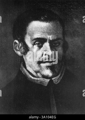 Porträt des spanischen Schriftstellers Juan Ruiz de Alarcon, Gemälde der 1600er Jahre Stockfoto