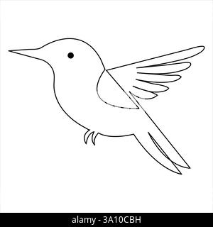 Durchgehende eine Linie Kunstzeichnung Kolibri Hand gezeichnet Umrissvektor Illustration des Stils Stock Vektor