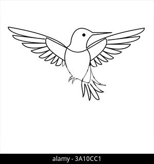 Durchgehende eine Linie Kunstzeichnung Kolibri Hand gezeichnet Umrissvektor Illustration des Stils Stock Vektor