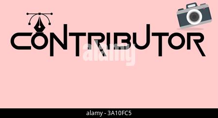 Ein modernes und minimalistisches Vektor-basiertes Design mit dem Wort „CONTRIBUTOR“ und einer Mischung aus grafischem Design und fotografischen Elementen. Stockfoto