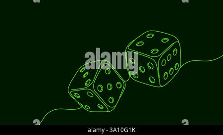 Würfel mit einer Linie zeichnen. Klassisches Spielrisiko. Casino-Werbung mit Glücksspiel-Design. Minimalistischer Umriss grüner Hintergrund Vektor-Illustration Stock Vektor