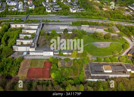 Luftaufnahme, ehemalige Polizeiakademie Polizeikaserne, Autobahn A52, Bredeney, Essen, Ruhrgebiet, Nordrhein-Westfalen, Deutschland Stockfoto