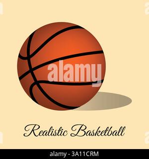 Realistisches 3D Basketball Symbol mit Schatten, isoliert auf pfirsichfarbenem Hintergrund... Stock Vektor