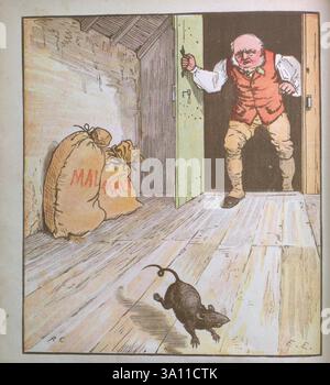 Das ist das Haus, das Jack aus R. Caldecotts Sammlung von Bildern und Liedern von Caldecott, Randolph, 1846-1886, erbaute. das ist das Haus, das Jack gebaut hat. Das ist der Malz, der in dem Haus lag, das Jack gebaut hat. Das ist die Ratte, die den Malz gegessen hat, der in dem Haus lag, das Jack gebaut hat. Das ist die Katze das tötete die Ratte, die das Malz gefressen hat das lag in dem Haus, das Jack gebaut hat. Das ist der Hund, der die Katze besorgt hat das tötete die Ratte, die das Malz gefressen hat das lag in dem Haus, das Jack gebaut hat. Das ist die Kuh mit dem zerknitterten Horn das warf den Hund, der sich Sorgen machte Stockfoto