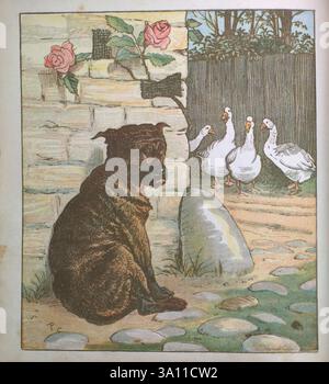 Das ist das Haus, das Jack aus R. Caldecotts Sammlung von Bildern und Liedern von Caldecott, Randolph, 1846-1886, erbaute. das ist das Haus, das Jack gebaut hat. Das ist der Malz, der in dem Haus lag, das Jack gebaut hat. Das ist die Ratte, die den Malz gegessen hat, der in dem Haus lag, das Jack gebaut hat. Das ist die Katze das tötete die Ratte, die das Malz gefressen hat das lag in dem Haus, das Jack gebaut hat. Das ist der Hund, der die Katze besorgt hat das tötete die Ratte, die das Malz gefressen hat das lag in dem Haus, das Jack gebaut hat. Das ist die Kuh mit dem zerknitterten Horn das warf den Hund, der sich Sorgen machte Stockfoto