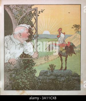 Das ist das Haus, das Jack aus R. Caldecotts Sammlung von Bildern und Liedern von Caldecott, Randolph, 1846-1886, erbaute. das ist das Haus, das Jack gebaut hat. Das ist der Malz, der in dem Haus lag, das Jack gebaut hat. Das ist die Ratte, die den Malz gegessen hat, der in dem Haus lag, das Jack gebaut hat. Das ist die Katze das tötete die Ratte, die das Malz gefressen hat das lag in dem Haus, das Jack gebaut hat. Das ist der Hund, der die Katze besorgt hat das tötete die Ratte, die das Malz gefressen hat das lag in dem Haus, das Jack gebaut hat. Das ist die Kuh mit dem zerknitterten Horn das warf den Hund, der sich Sorgen machte Stockfoto