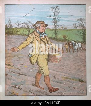 Das ist das Haus, das Jack aus R. Caldecotts Sammlung von Bildern und Liedern von Caldecott, Randolph, 1846-1886, erbaute. das ist das Haus, das Jack gebaut hat. Das ist der Malz, der in dem Haus lag, das Jack gebaut hat. Das ist die Ratte, die den Malz gegessen hat, der in dem Haus lag, das Jack gebaut hat. Das ist die Katze das tötete die Ratte, die das Malz gefressen hat das lag in dem Haus, das Jack gebaut hat. Das ist der Hund, der die Katze besorgt hat das tötete die Ratte, die das Malz gefressen hat das lag in dem Haus, das Jack gebaut hat. Das ist die Kuh mit dem zerknitterten Horn das warf den Hund, der sich Sorgen machte Stockfoto