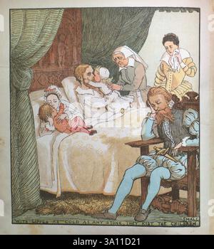 Babes in the Wood die traditionelle Kindergeschichte erzählt von zwei Kindern, die in einem Wald liegen gelassen werden, die sterben und mit Blättern bedeckt sind. R. Caldecotts Sammlung von Bildern und Liedern von Caldecott, Randolph, 1846-1886, Stockfoto