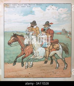 Babes in the Wood die traditionelle Kindergeschichte erzählt von zwei Kindern, die in einem Wald liegen gelassen werden, die sterben und mit Blättern bedeckt sind. R. Caldecotts Sammlung von Bildern und Liedern von Caldecott, Randolph, 1846-1886, Stockfoto