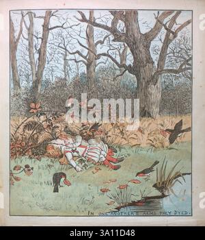 Babes in the Wood die traditionelle Kindergeschichte erzählt von zwei Kindern, die in einem Wald liegen gelassen werden, die sterben und mit Blättern bedeckt sind. R. Caldecotts Sammlung von Bildern und Liedern von Caldecott, Randolph, 1846-1886, Stockfoto