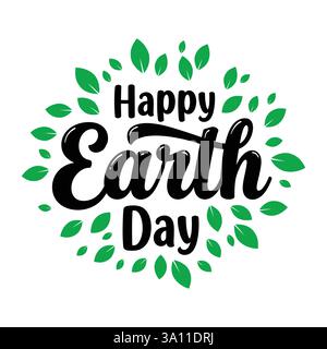 Happy Earth Day Hand beschriftet Vektor-Illustration mit Blättern auf weißem Hintergrund Stock Vektor