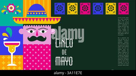 Cinco de Mayo farbenfrohes, auffälliges Design in leuchtenden Farben. Mexikanische Elemente Fiesta und mexikanische Symbole. Vektorillustrationen und Konzeptbanner Stock Vektor